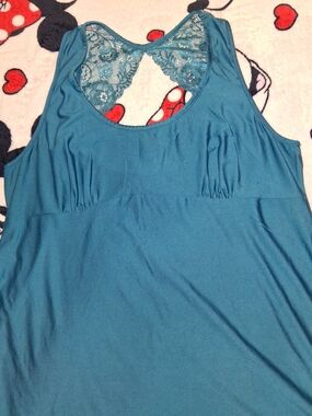 Secret Treasures Teal Lace-Back Tank Top